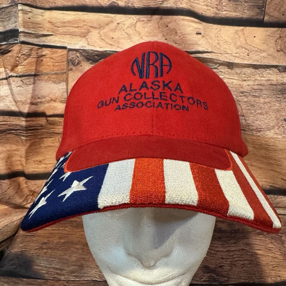 NRA Alaska Gun Collectors Association Hat American Flag Bill Red Hook Loop Cap